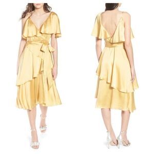 Lost Ink Yellow Deconstructed Tea  Dress Sz M